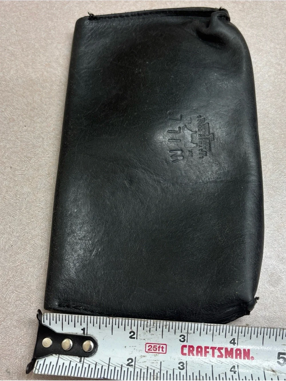 Will Leather Goods Black Distressed Leather Pouch Work Bag Metal Stud Fastener